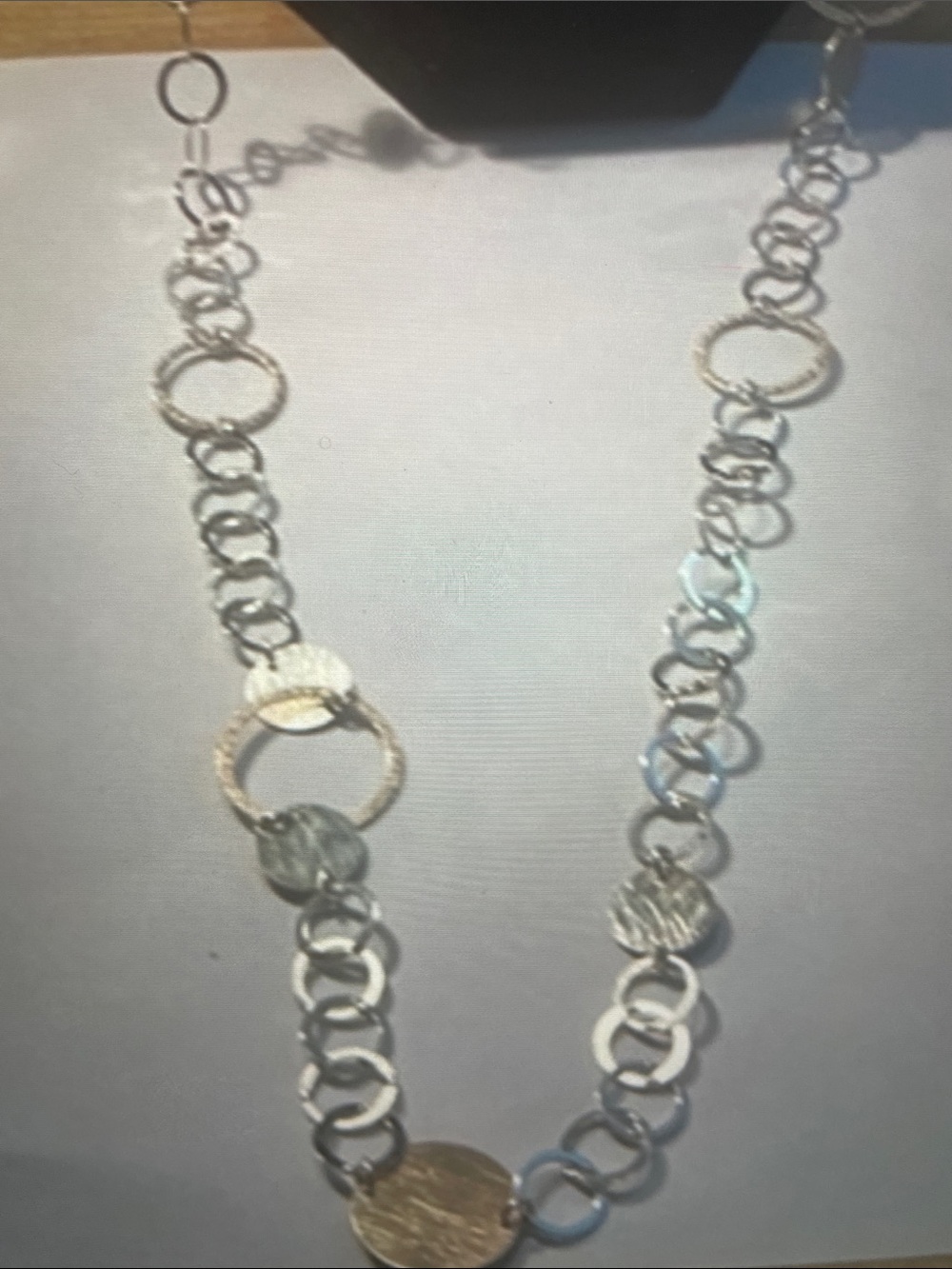 Multi-Textured Sterling Silver and Gold Circle Link Necklace